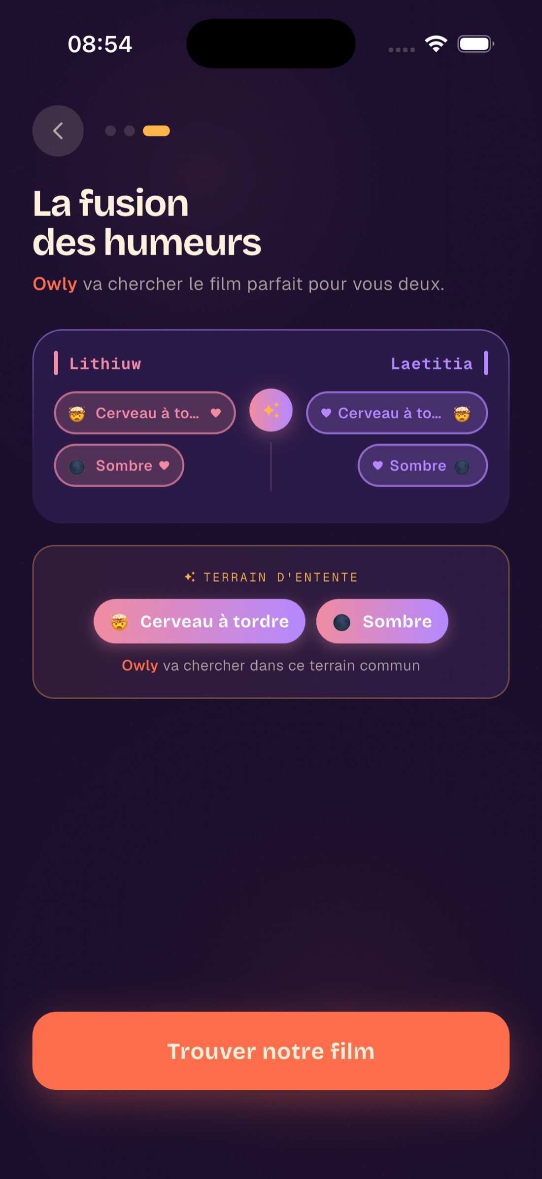 Écran Mode duo dans l'app