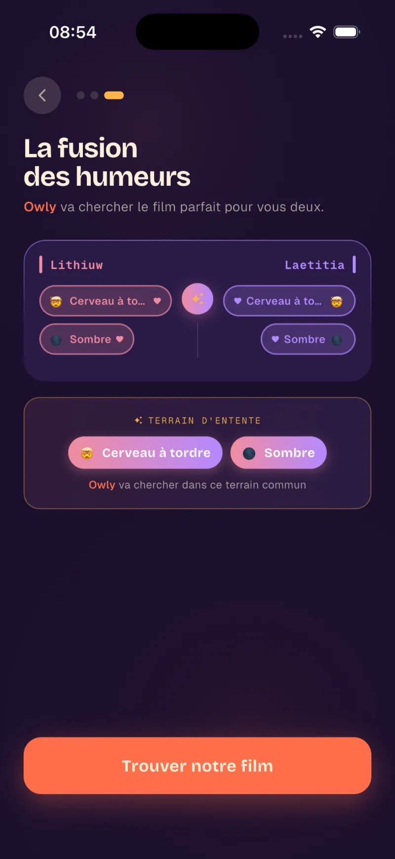 Duo mode screen in the app